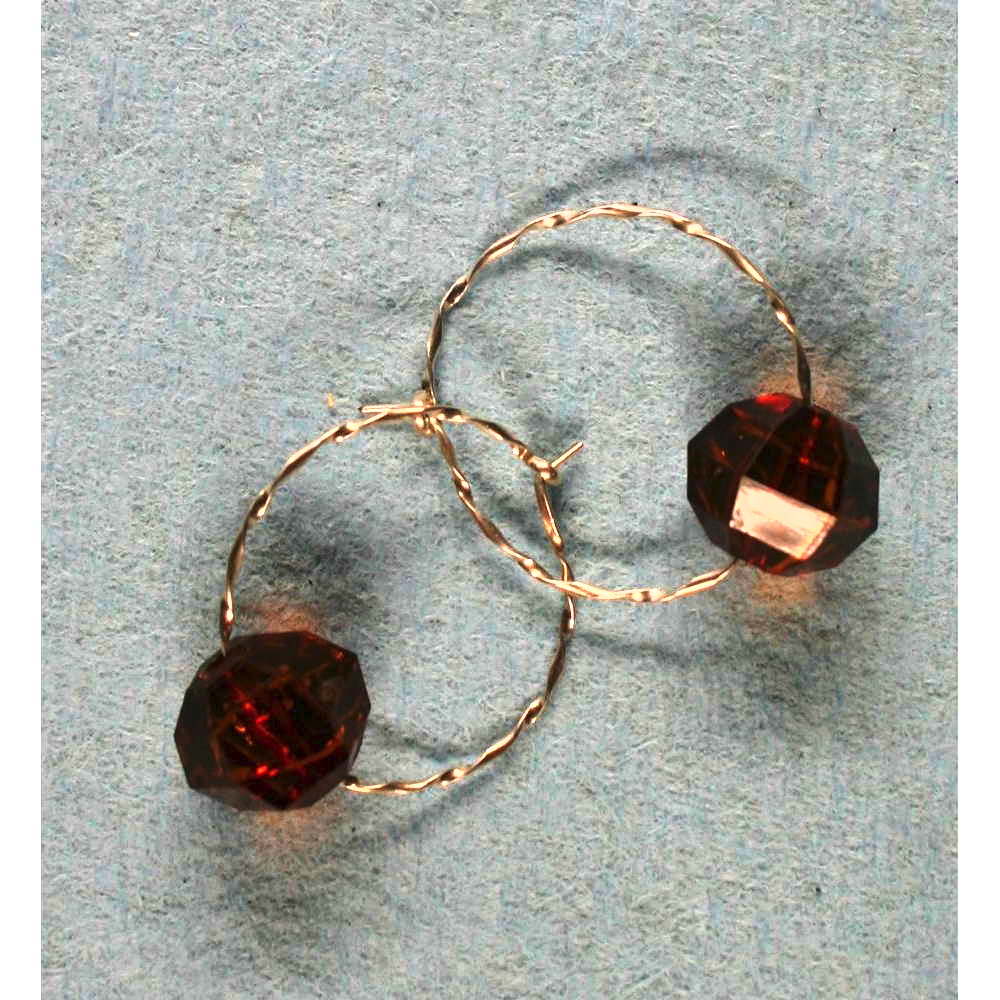 Bead Hoop Earrings Rolled Silver Amber 001Image with link to high resolution version