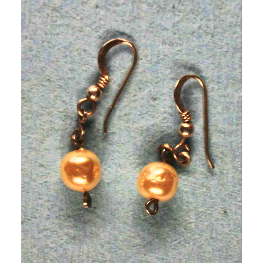 One Bead Drop Earrings Rolled Gold Pearl 001Image with link to high resolution version