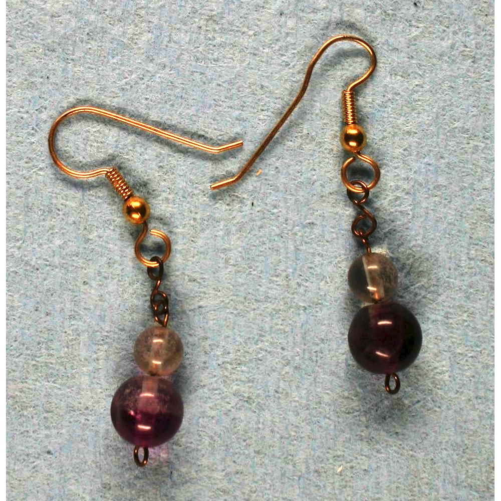 Two Bead Drop Earrings Fluorite Rolled Gold 001Image with link to high resolution version