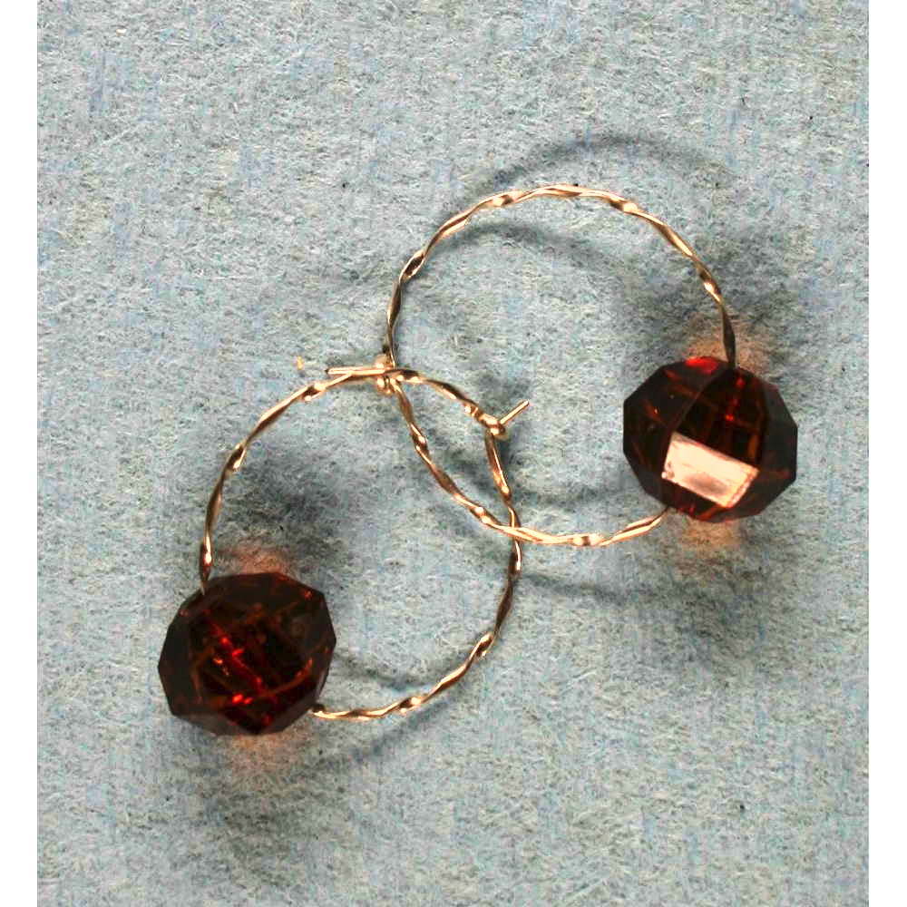 image of Bead Hoop Earrings Rolled Silver Amber 001