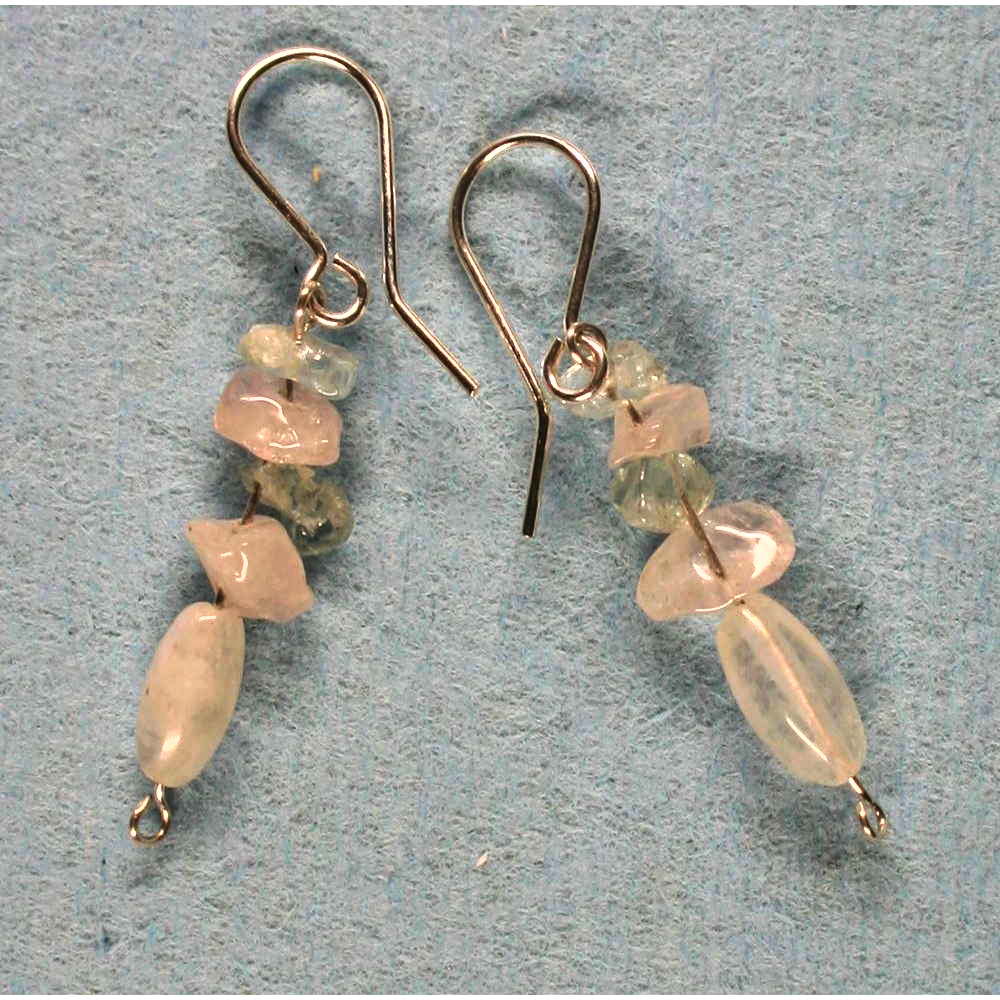 Freeform Drop Earrings Rose Quartz Moonstone Sterling Silver 001Image with link to high resolution version