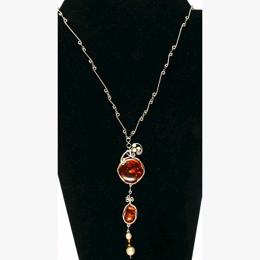 Necklace Argentium Silver Amber Pearls 001Image with link to high resolution version