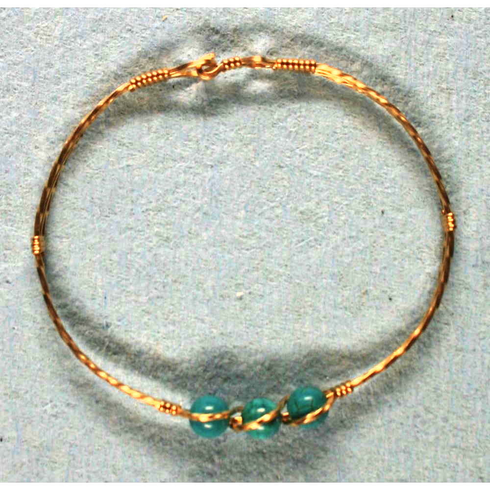 image of Three Bead Bangle Rolled Gold Turquise 001